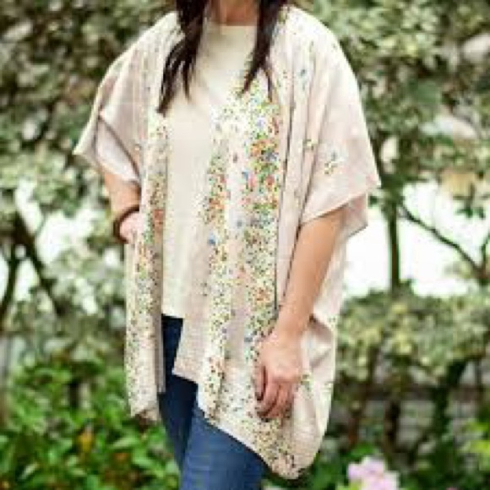 Matilda Jane Floral Kimono Cardigan - Beige and Multicolor